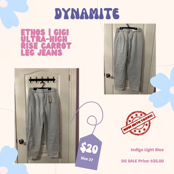 Dynamite Indigo Light Blue ETHSOS | Gigi Ultra High Rise Carrot Leg Jeans - Picture 2 of 6